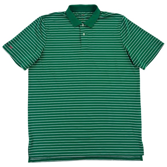 RLX Ralph‎ Lauren Golf Polo Shirt Men's LARGE Green White Striped Short Sleeve - Picture 2 of 10